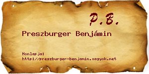 Preszburger Benjámin névjegykártya